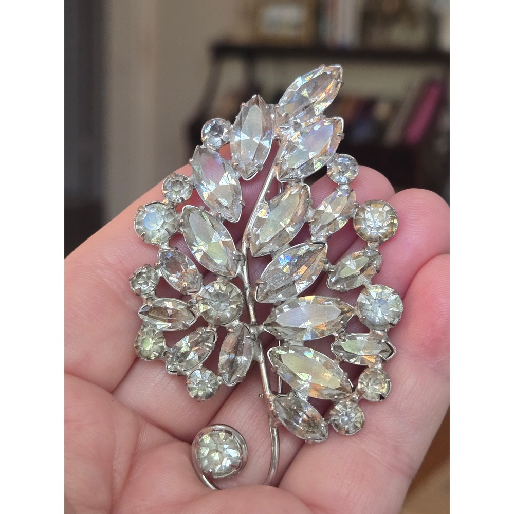 Possible Juliana or Weiss Rhinestone Brooch Navettes Vintage